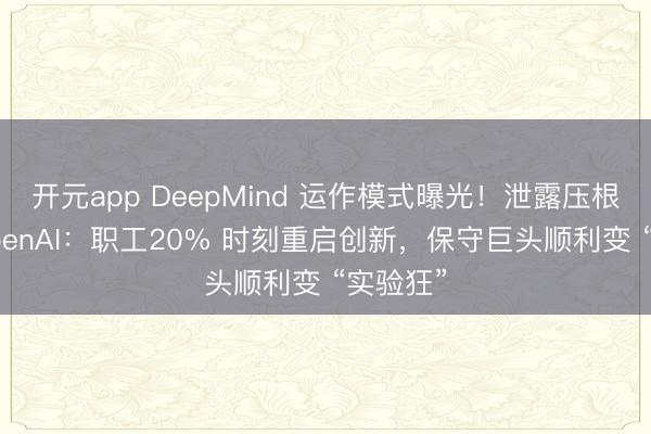 开元app DeepMind 运作模式曝光！泄露压根没输 OpenAI：职工20% 时刻重启创新，保守巨头顺利变 “实验狂”