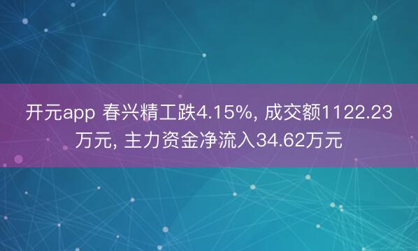 开元app 春兴精工跌4.15%, 成交额1122.23万元, 主力资金净流入34.62万元