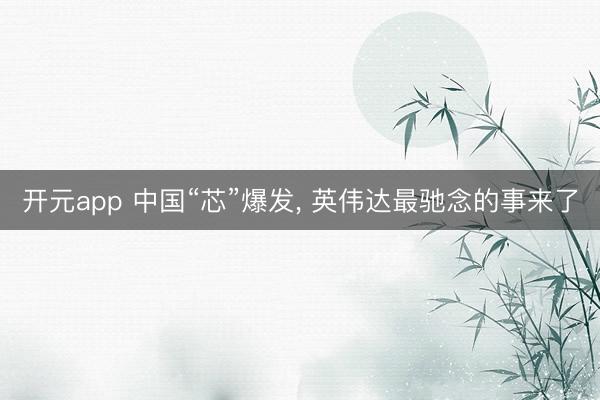 开元app 中国“芯”爆发， 英伟达最驰念的事来了
