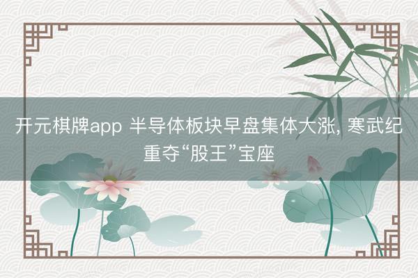 开元棋牌app 半导体板块早盘集体大涨， 寒武纪重夺“股王”宝座